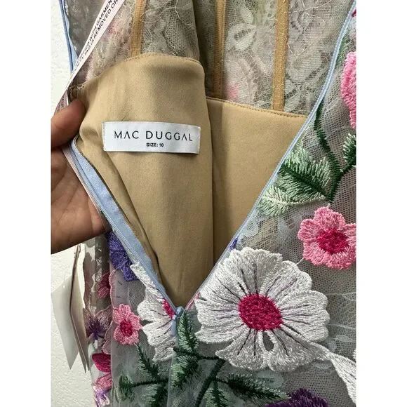 Mac Duggal Floral Embroidered Sleeveless Bustier Gown Size 10 - Picture 6 of 7